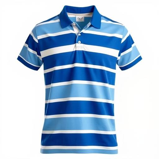 Camisa polo listrada em azul e branco, um clássico casual.